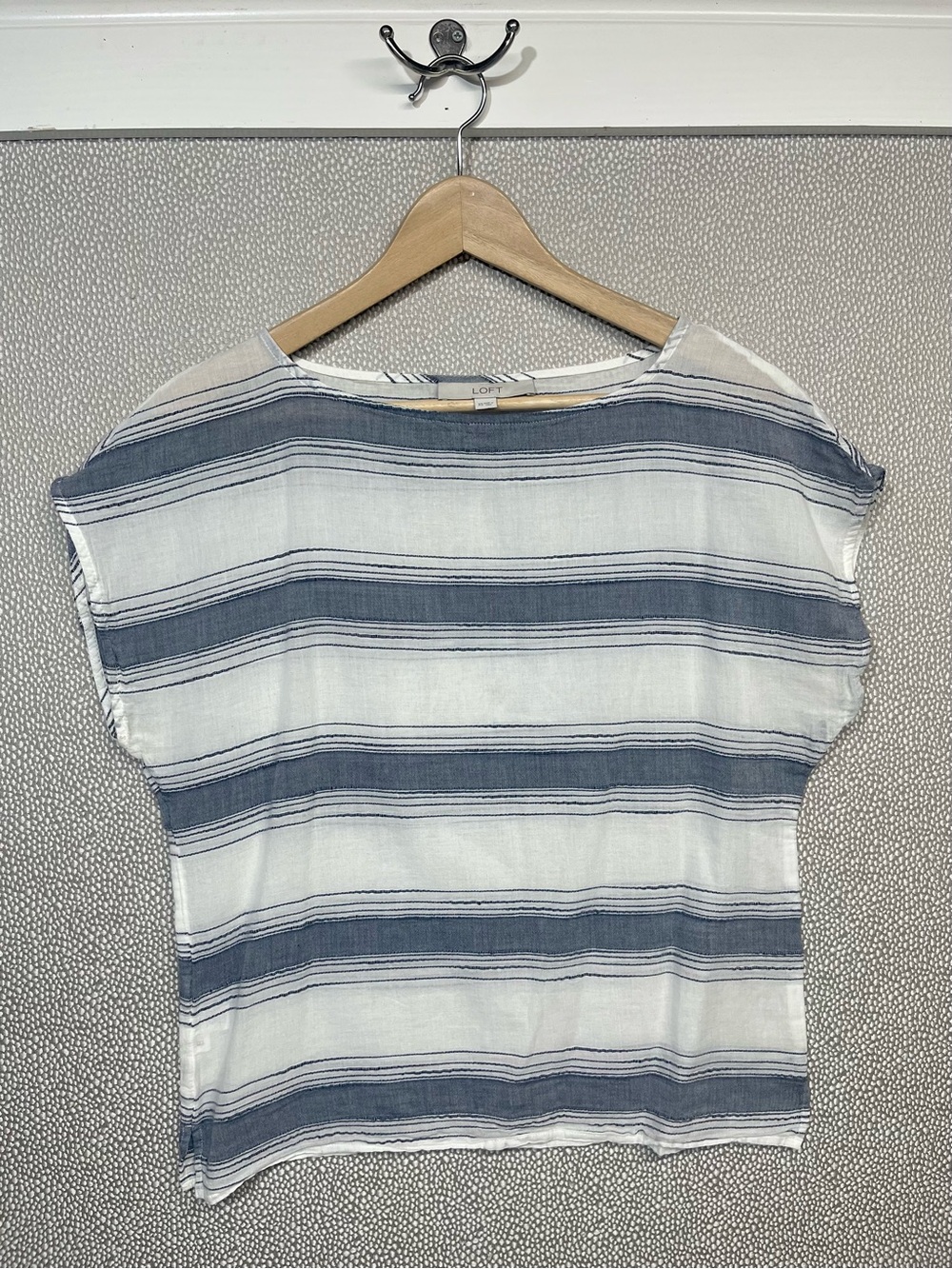XS LOFT Blue & White Striped Cotton Blend Boxy Tee